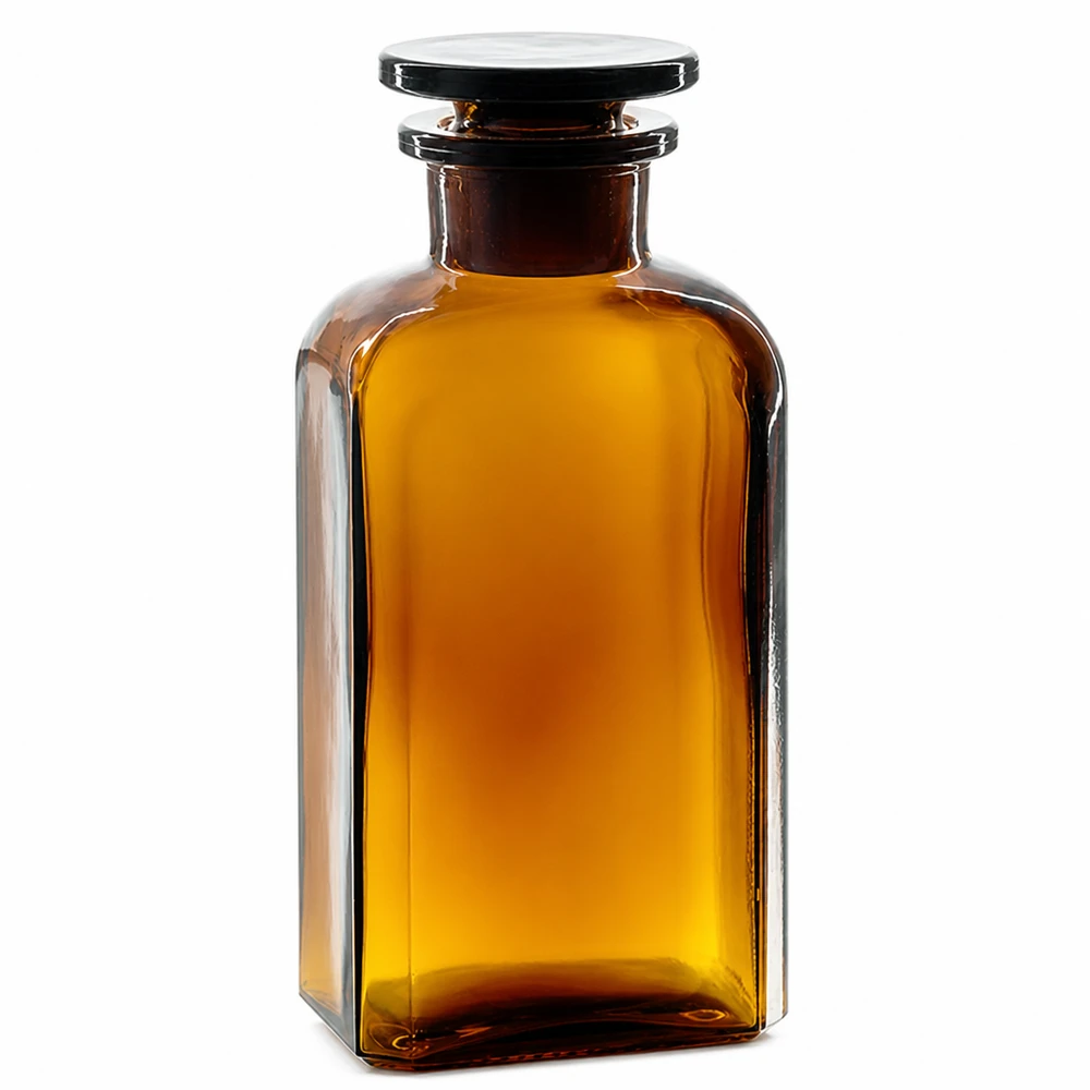 Vierkant-apothekersfles 250 ml wijde hals bruin glas incl. glazen stop Laboratoriumfles 250 ml, bruin, vierkant, met glazen stop, voor chemicaliën en reagentia