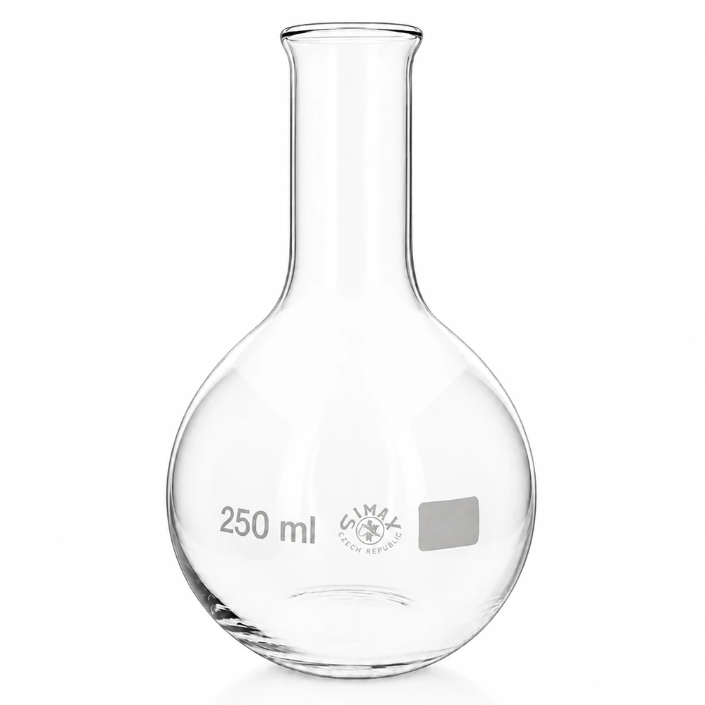 Platbodem kolf 250ml nauwe hals borosilicaat met afgeronde rand Flacon met smalle hals 250 ml van hittebestendig glas met ergonomische ronde vorm