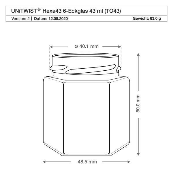 47ml hexaglas zonder deksel (TO43) UNiTWIST
