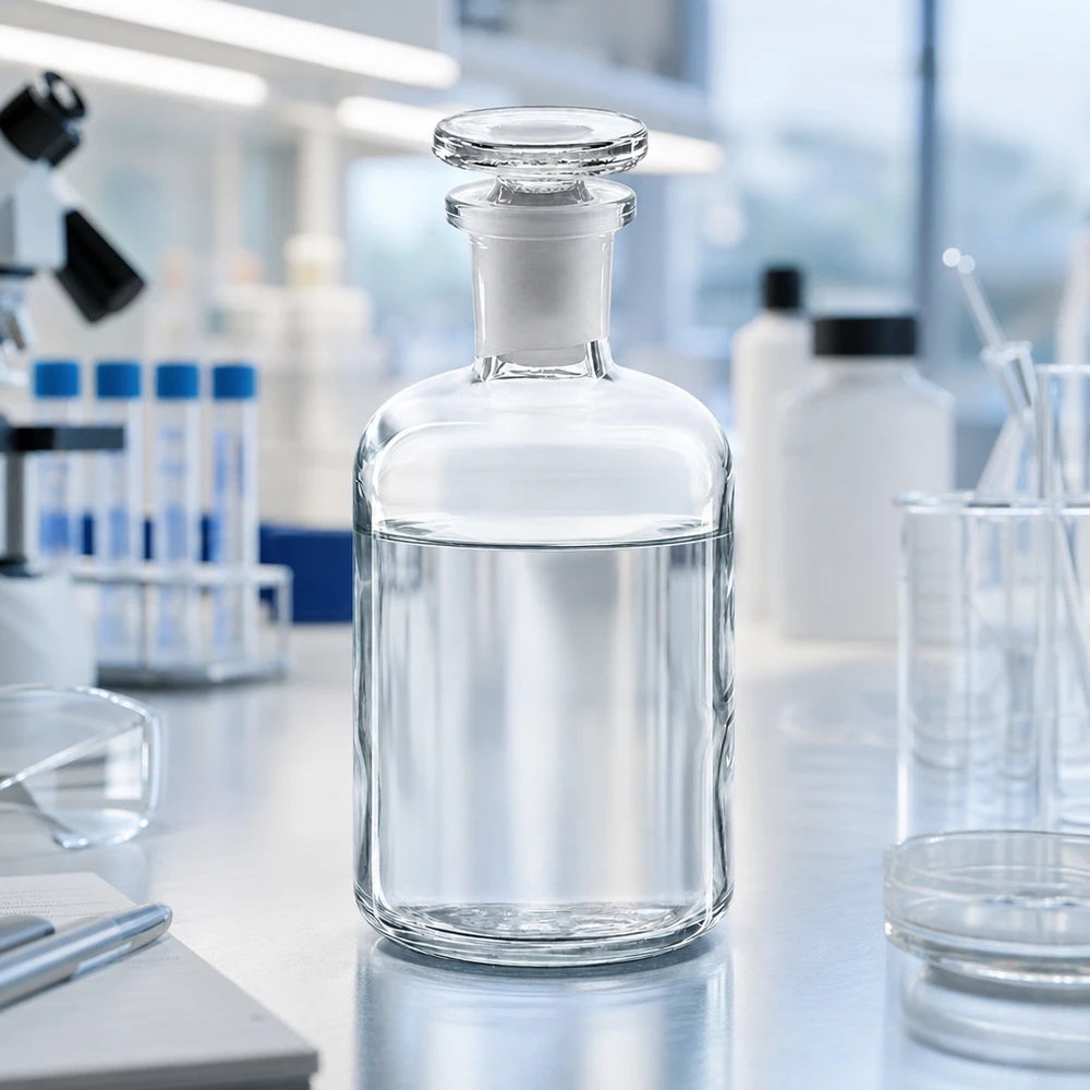 Apothekersfles 100 ml nauwe hals helder glas incl. glazen stop Apothekersfles van helder glas, 100 ml, cilindrische vorm, smalle hals, glazen stop, laboratoriumomgeving