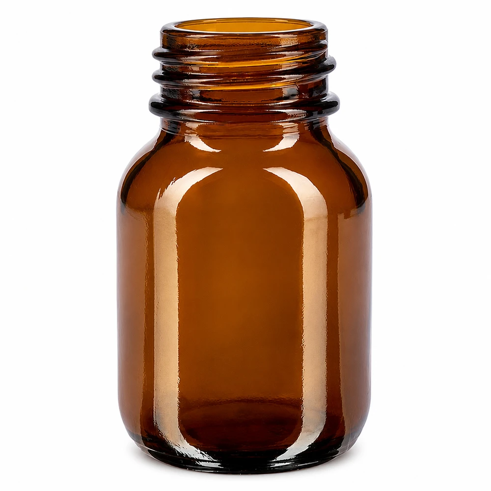 Fles met wijde hals 50 ml bruin glas met DIN 32 opening zonder sluiting 50ml fles met wijde hals van amberkleurig glas voor cosmetica en farmaceutica