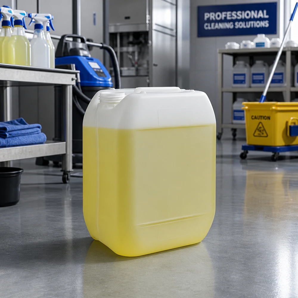 Platte rechthoekige jerrycan van 10 liter zonder sluiting, ruimtebesparend voor schoonmaakmiddelen