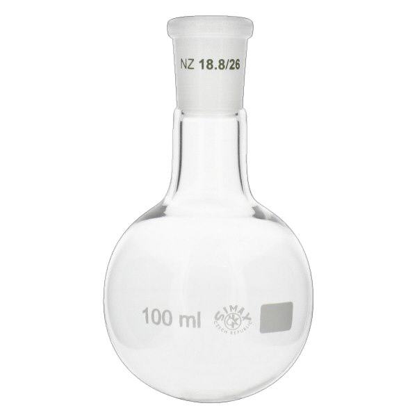 Platbodem kolf 100ml nauwe hals borosilicaat met slijpstuk 19/26 Platbodem kolf 100ml nauwe hals borosilicaat met slijpstuk 19/26
