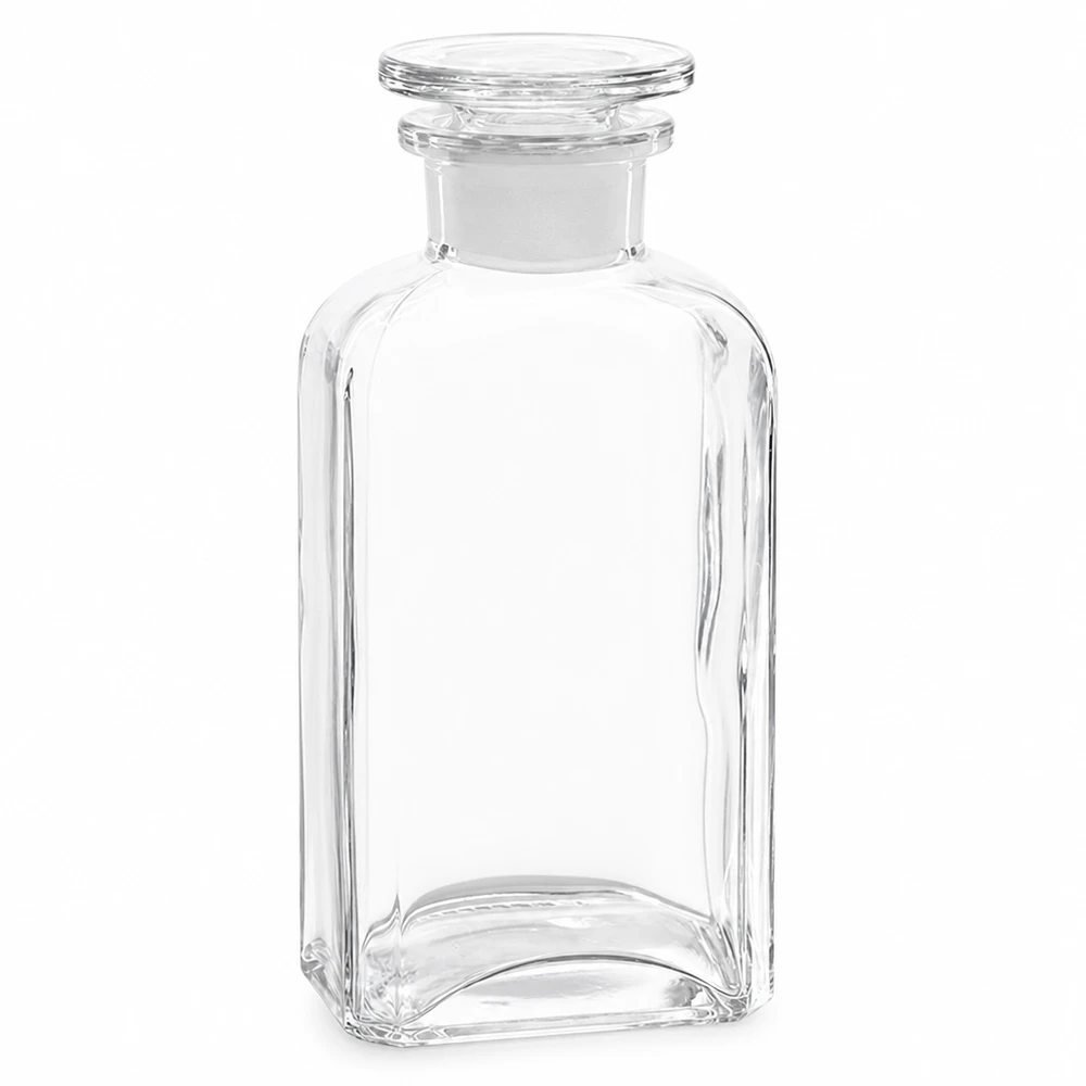 Vierkante fles 250ml heldere wijde hals glazen stop Lege, heldere glazen fles met stop, 250 ml, vierkante vorm, voor chemicaliën
