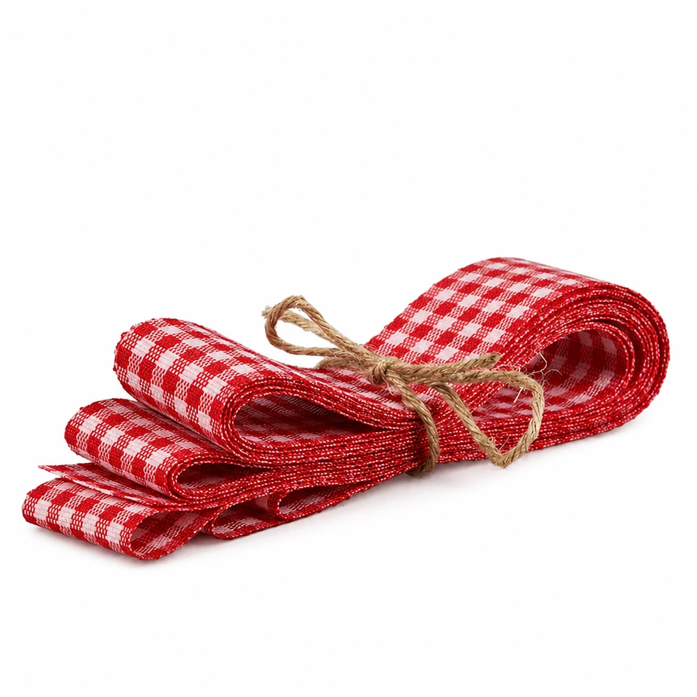 Rood en wit geruit stoffen lint 300 cm decoratief lint met natuurlijke vezelstrik voor knutselen en decoreren