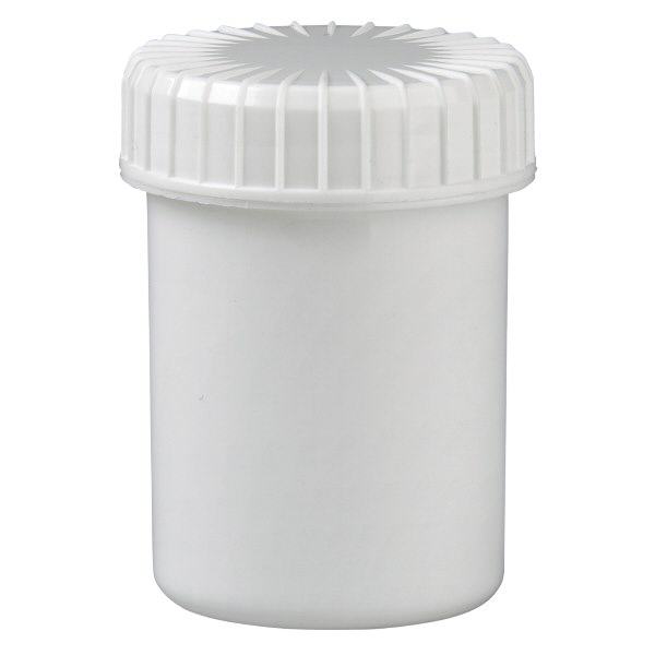 Kunststof pot 40 ml transparant met geribbeld wit schroefdeksel van PE, type sluiting Standaard