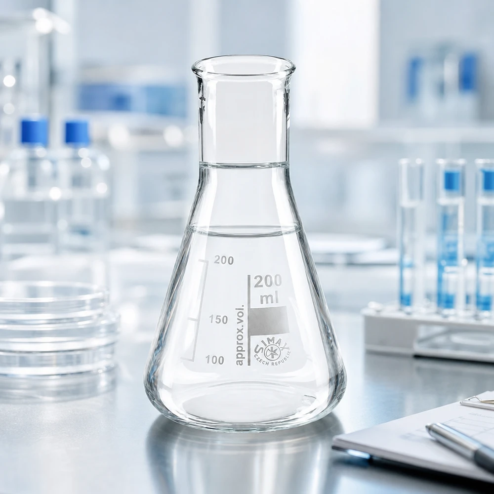 Erlenmeyer 200ml nauwe hals borosilicaat met afgeronde rand Erlenmeyer 200ml nauwe hals borosilicaat met afgeronde rand