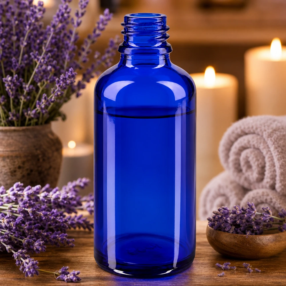 Blauwe glazen fles 50ml Professionele blauwe 50ml glazen ApoGlas fles met wijde opening voor gemakkelijk vullen