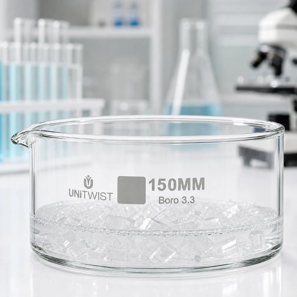 Kristalliseer schaal ø150mm borosilicaatglas UNiTWIST Kristallisatieschaal 150 mm UNiTWIST, helder borosilicaatglas voor indampexperimenten
