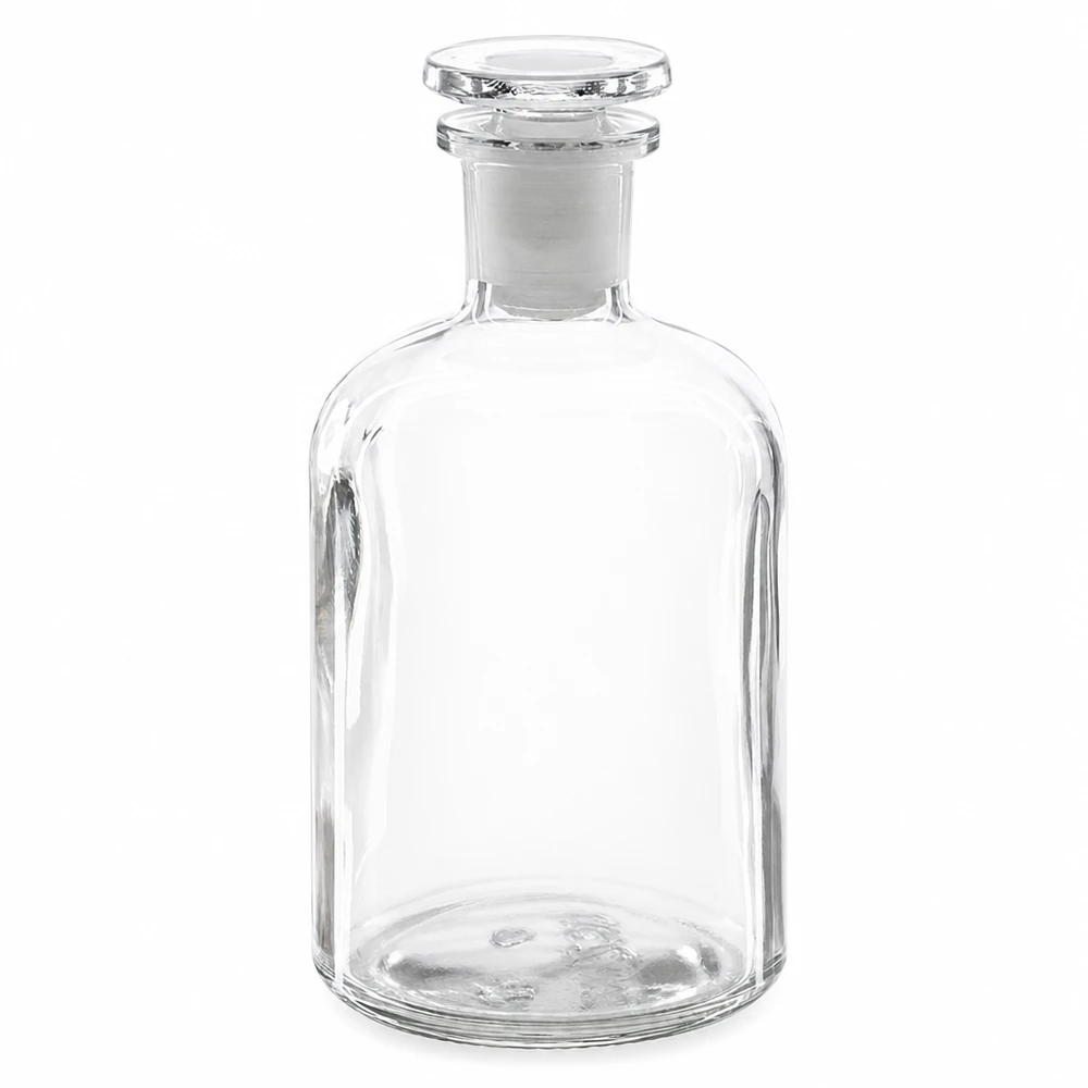 Apothekersfles 250 ml nauwe hals helder glas incl. glazen stop Doorzichtige glazen fles met smalle hals, 250 ml, cilindrische vorm met ronde schouders en glazen stop