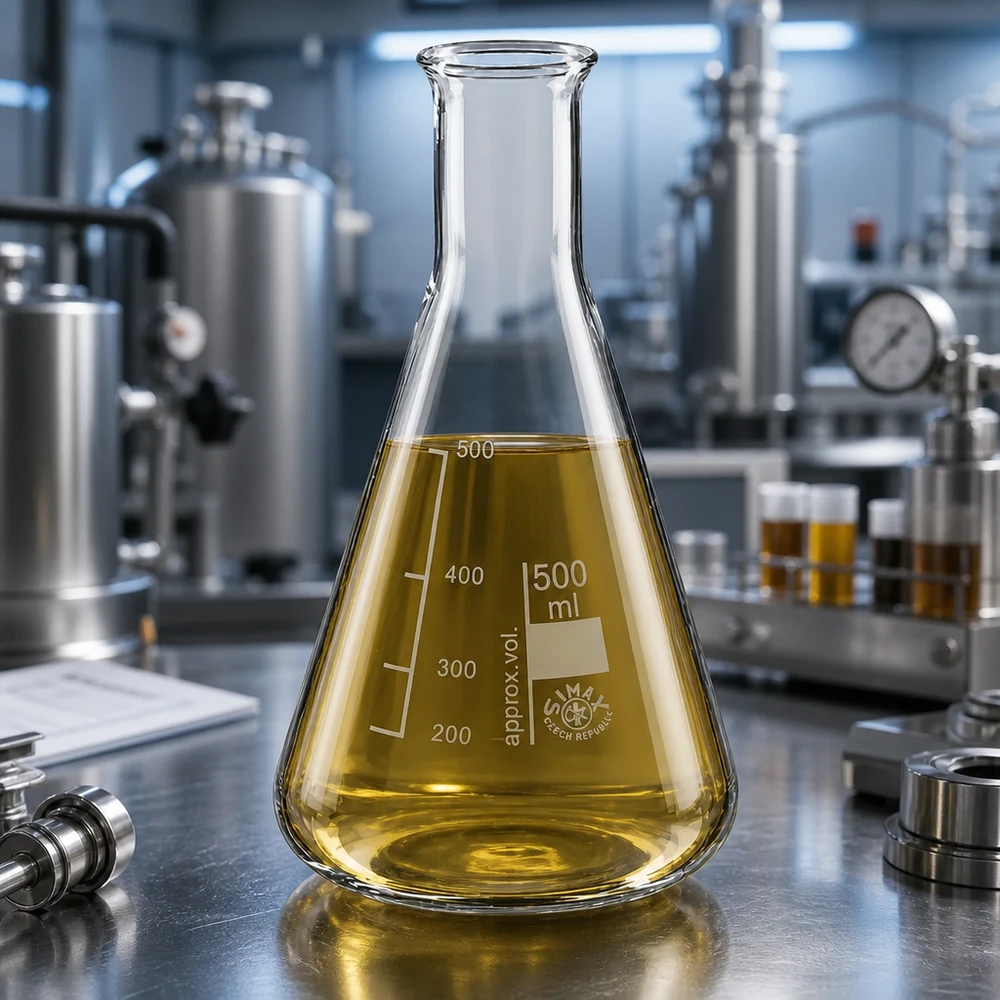 Erlenmeyer 500ml nauwe hals borosilicaat met afgeronde rand Wetenschappelijke erlenmeyer 500ml van transparant glas met goudgele teststof