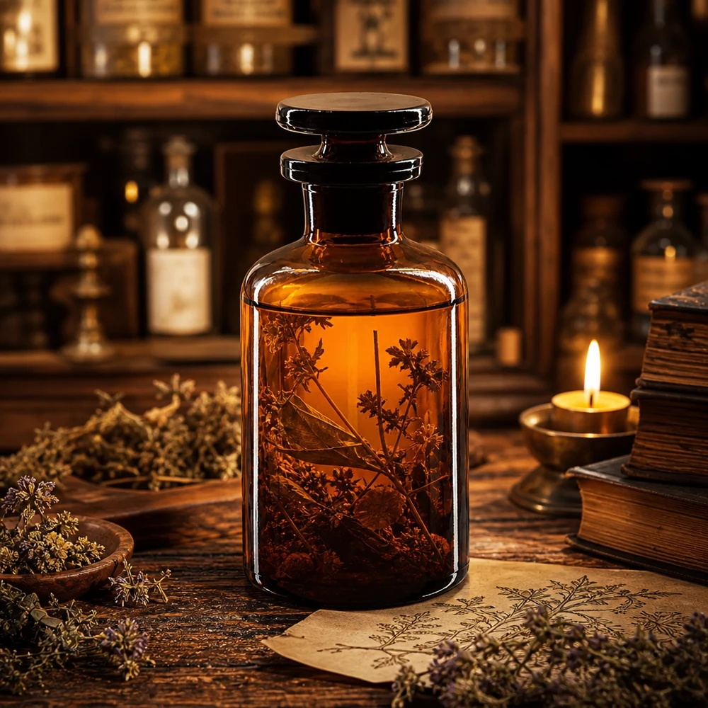 Apothekersfles 50 ml nauwe hals bruin glas incl. glazen stop Bruine glazen fles met smalle hals, 50 ml, met lichtdichte stop, voor geneeskrachtige kruiden en plantenextracten