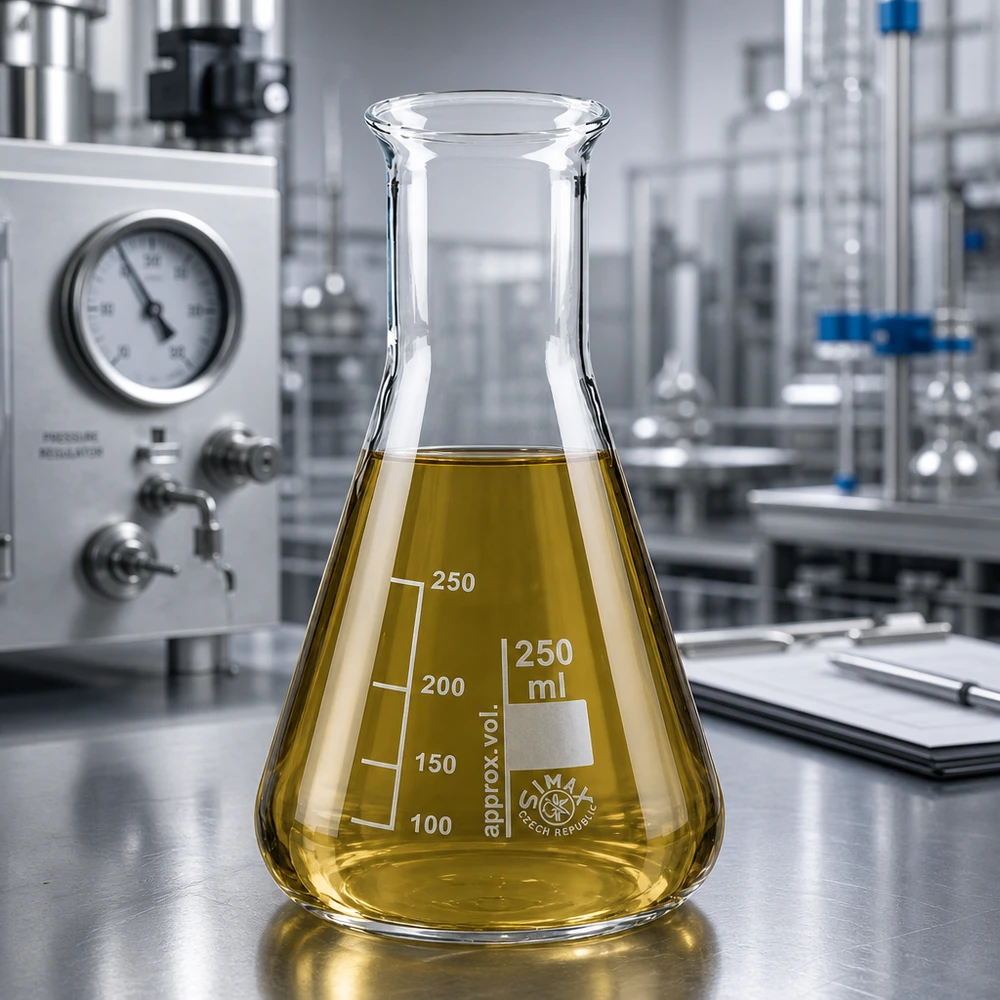 Erlenmeyer 250ml nauwe hals borosilicaat met afgeronde rand Wetenschappelijke erlenmeyer 250 ml met maataanduidingen in een professionele laboratoriumomgeving