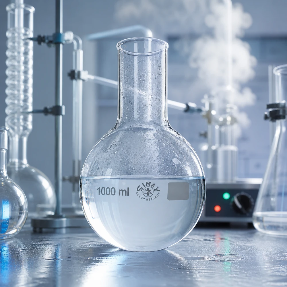 Platbodem kolf 1000ml wijde hals borosilicaat met afgeronde rand Kristalheldere rondbodemkolf 1000ml met wijde hals voor zichtbare reactieprocessen