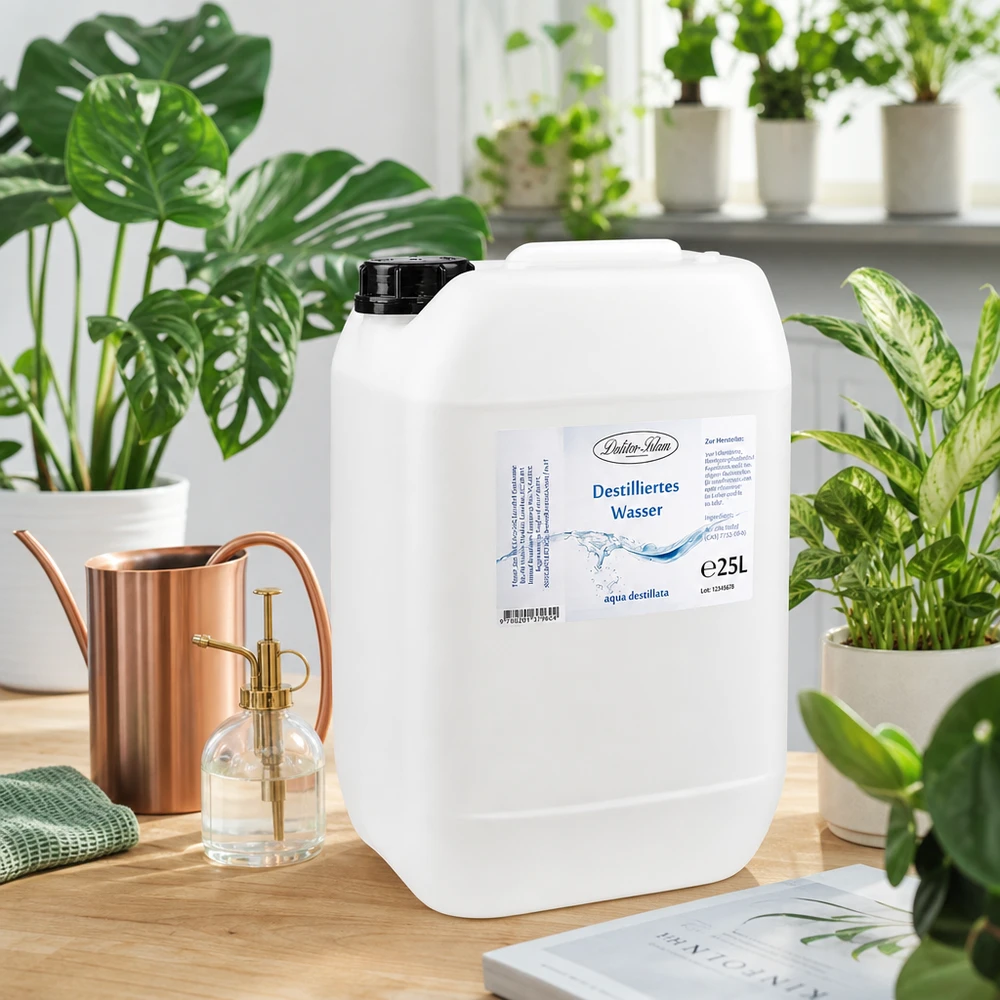 25 liter gedestilleerd water - Aqua dest in blanke premium jerrycan van Doktor Klaus Destilliertes Wasser 25L Doktor-Klaus in umweltfreundlichem recycelbarem Kunststoffkanister