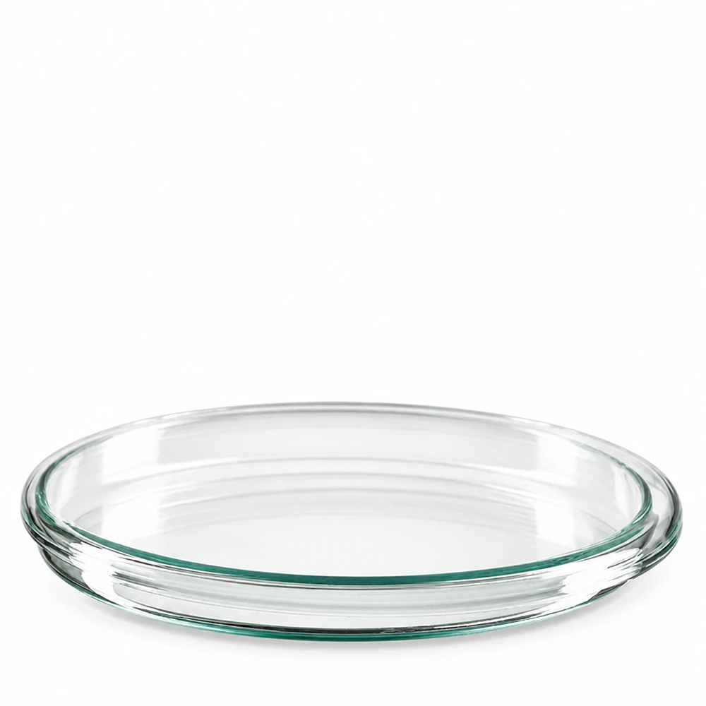 Vlakke glazen petrischaal met een diameter van 10 cm, stapelbaar, voor laboratoriumgebruik
