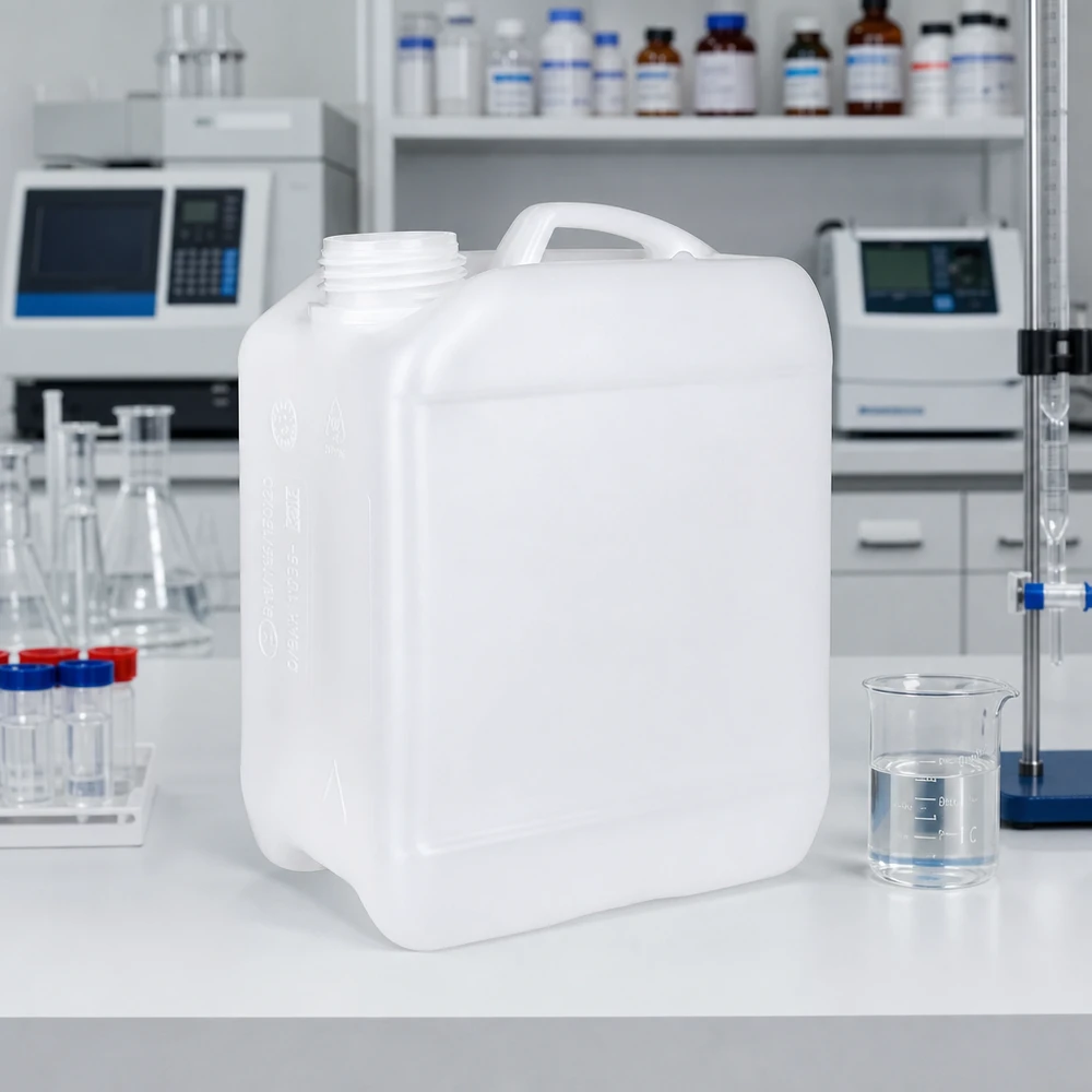 Lege chemicaliënbus van 2,5 liter zonder deksel, in een stevige rechthoekige vorm, voor laboratoriumtoepassingen