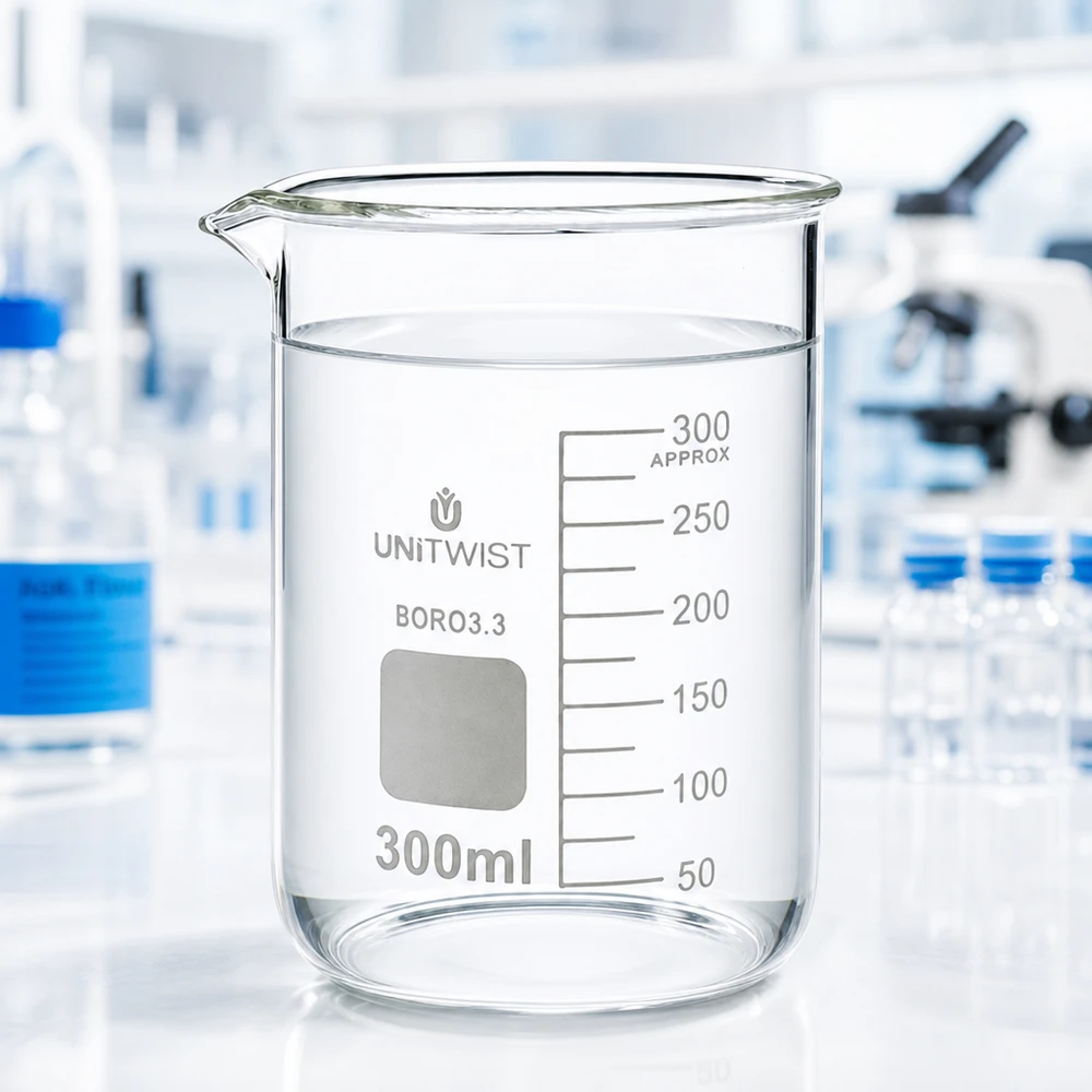 Borosilicaat bekerglas 300 ml UNiTWIST met BORO 3.3-markering en nauwkeurige volumemarkering