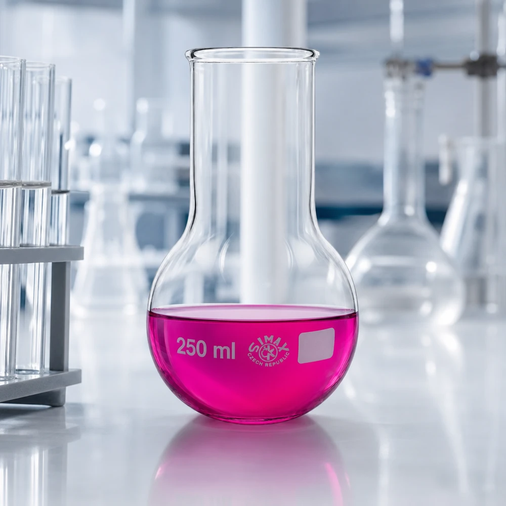 Platbodem kolf 250ml wijde hals borosilicaat met afgeronde rand Staande kolf 250 ml transparant met brede hals voor optimale zichtbaarheid van de inhoud