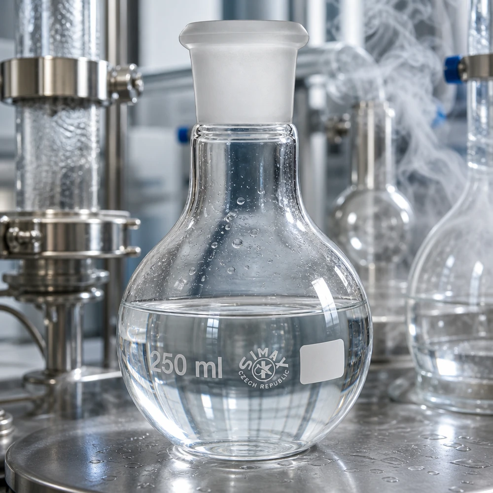 Platbodem kolf 250ml wijde hals borosilicaat met slijpstuk 29/32 Maatkolf 250 ml met standaard geslepen verbinding 29/32 en volumemarkeringen voor nauwkeurige metingen