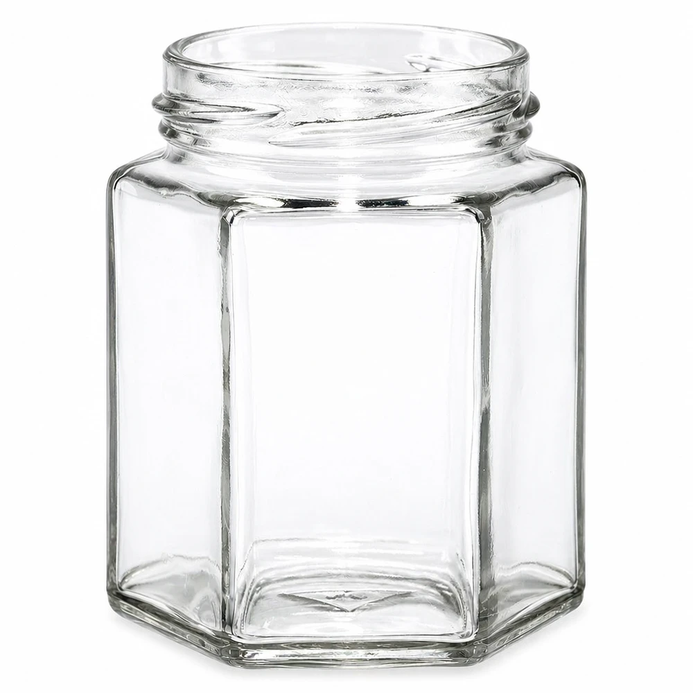 Zeskantige schroefdeksel 196ml TO82 schroefdraad transparant leeg zonder deksel voor jam en honing