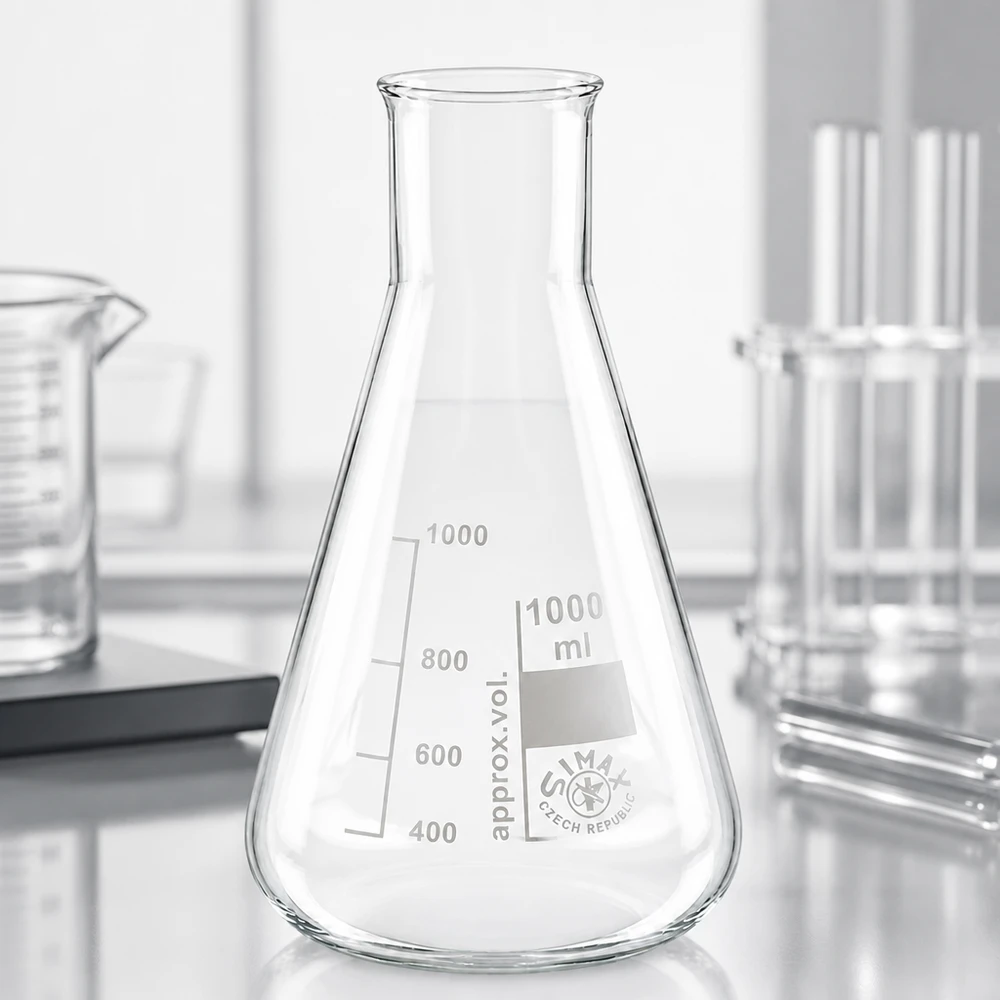 Erlenmeyer 1000ml wijde hals borosilicaat met afgeronde rand