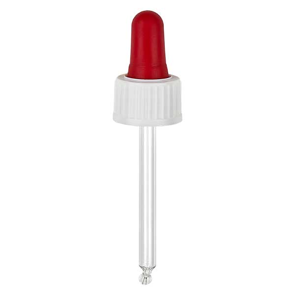 Glazen-druppelpipet wit/rood 18 mm PL53.5 st Glazen-druppelpipet wit/rood 18 mm PL53.5 st