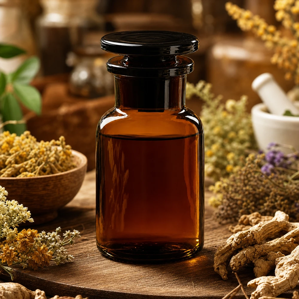 Apothekersfles 100 ml wijde hals bruin glas incl. glazen stop Donkere voorraadfles van 100 ml met ronde schouders, glazen stop en brede hals voor natuurlijke producten