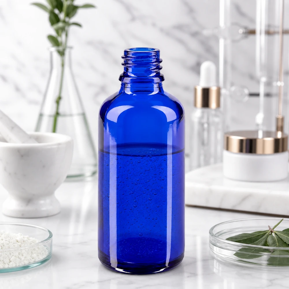 Blauwe glazen fles 50ml Traditionele blauwe apothekersfles ApoGlas 50ml perfect voor het bewaren van tincturen en extracten