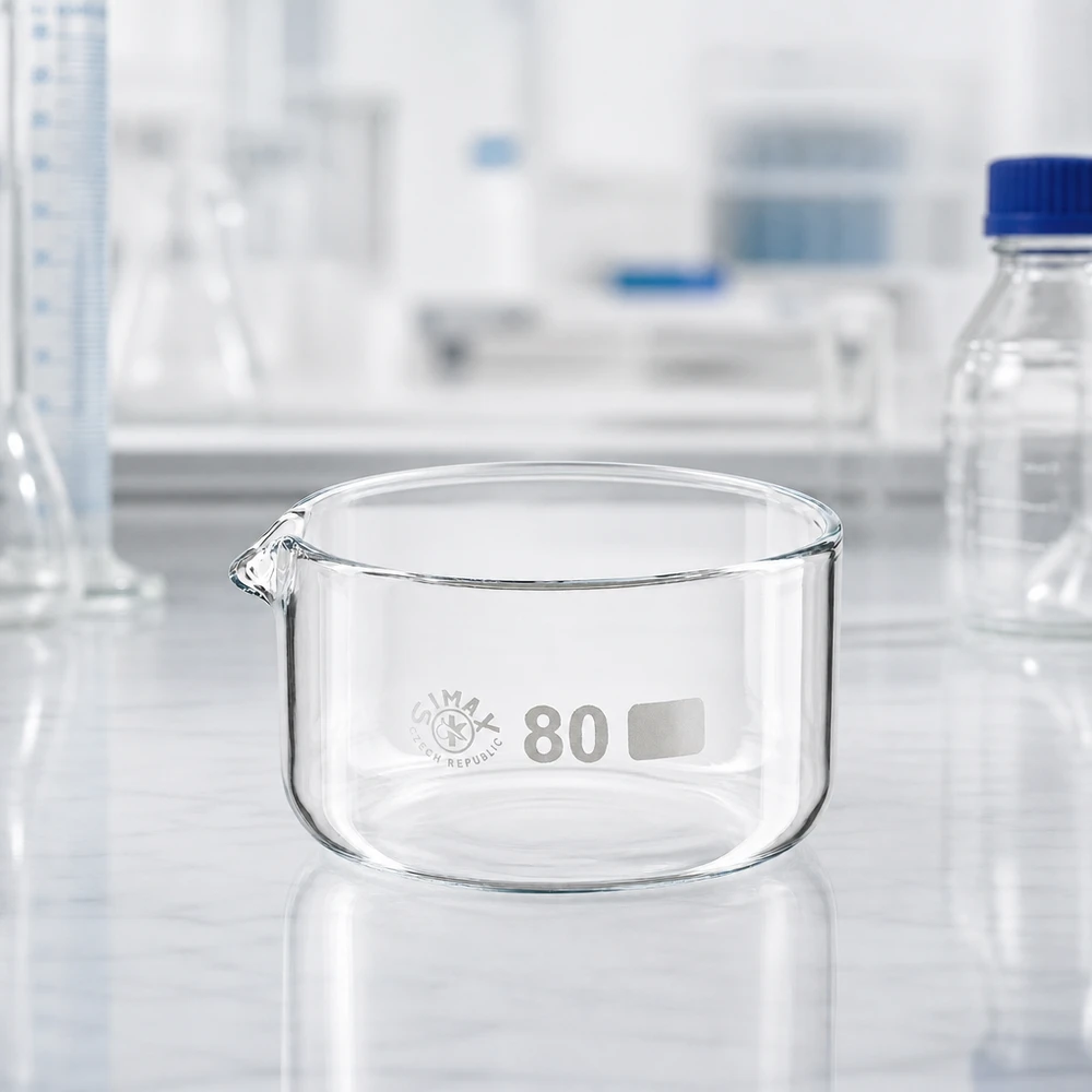 SIMAX-kristallisatieschaal 150 ml met brede rand en uitgietmond voor chemische analyses, ø 80 mm