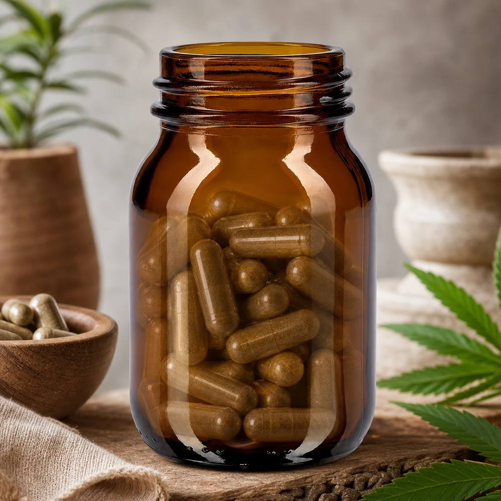 75ml amberkleurig glazen flesje met wijde hals en DIN 40 afwerking Compacte 75ml glazen fles in bruin met wijde opening, ideaal voor voedingssupplementen
