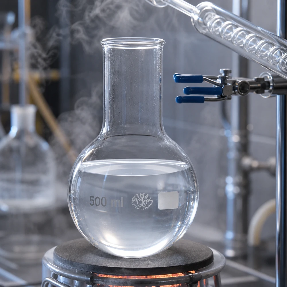 Rondbodemkolf 500ml met wijde hals en laboratoriumplunjer voor professionele toepassingen in onderzoek