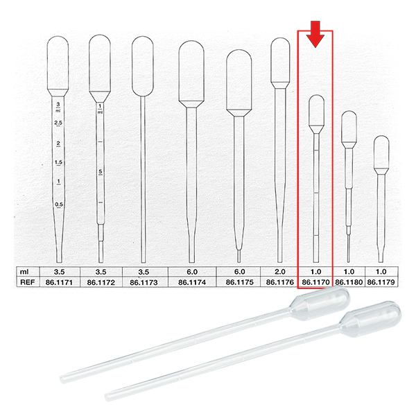 Transferpipet, nominaal volume: 1 ml, (LxB): 115 x 10 mm, stuurman