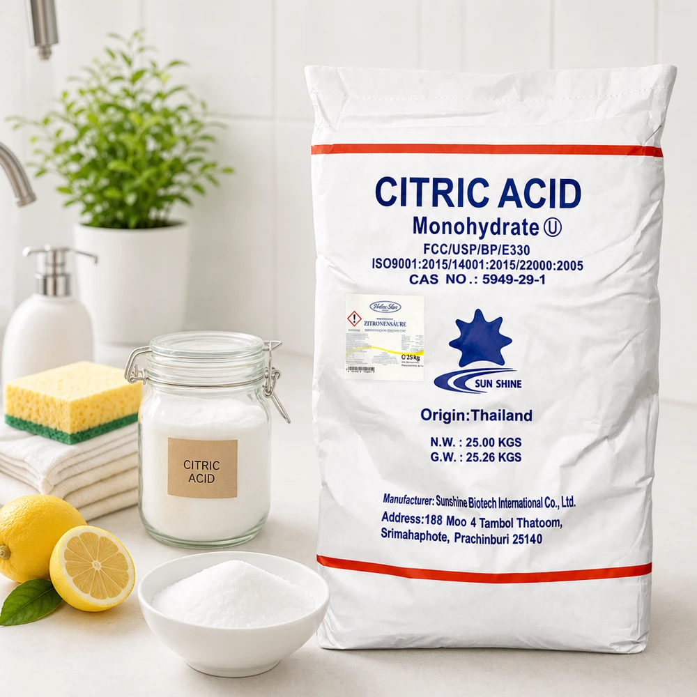 25 kg citroenzuur, E330, levensmiddelkwaliteit Premium citroenzuur E330 25kg bulkverpakking van SunShine Biotech - voedseladditief uit Thailand