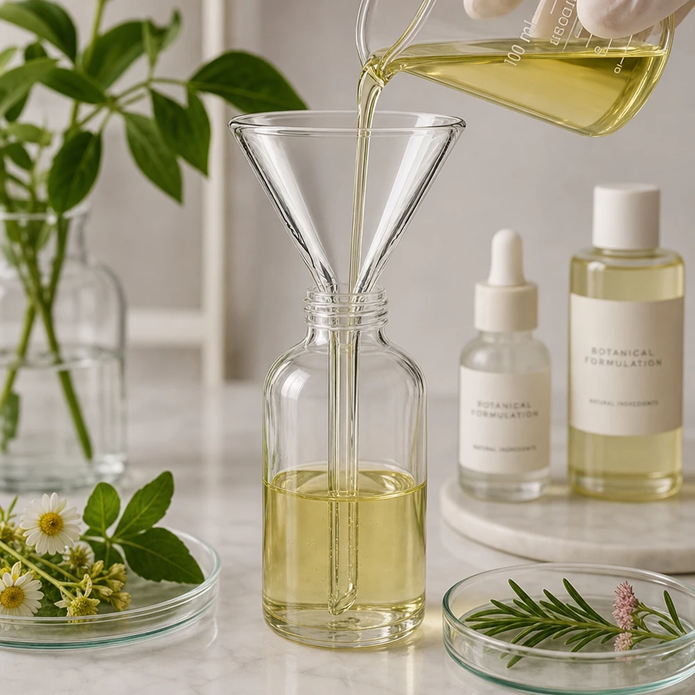 Glazen trechter Ø 35mm - kalk-soda-glas - 60° hoek Compacte glazen trechter met 35 mm opening en kort handvat voor eenvoudig hanteren bij het decanteren