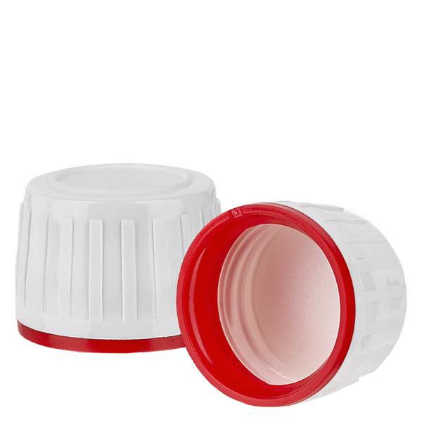 Schroefsluiting wit voor PET medicijnfles, garantiesluiting (OV) met rode ring