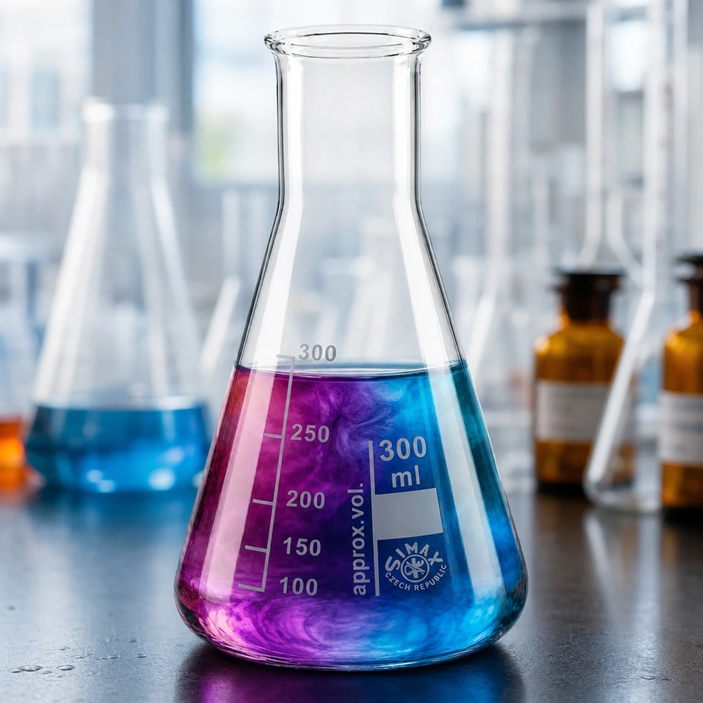 Erlenmeyer 300ml nauwe hals borosilicaat met afgeronde rand Erlenmeyer 300ml nauwe hals borosilicaat met afgeronde rand