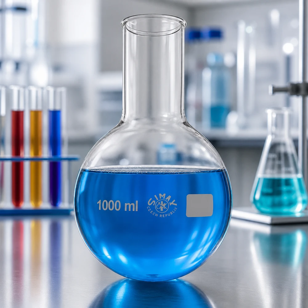 Platbodem kolf 1000ml wijde hals borosilicaat met afgeronde rand Hittebestendige glazen kolf 1000ml met wijde opening voor laboratoriumtoepassingen
