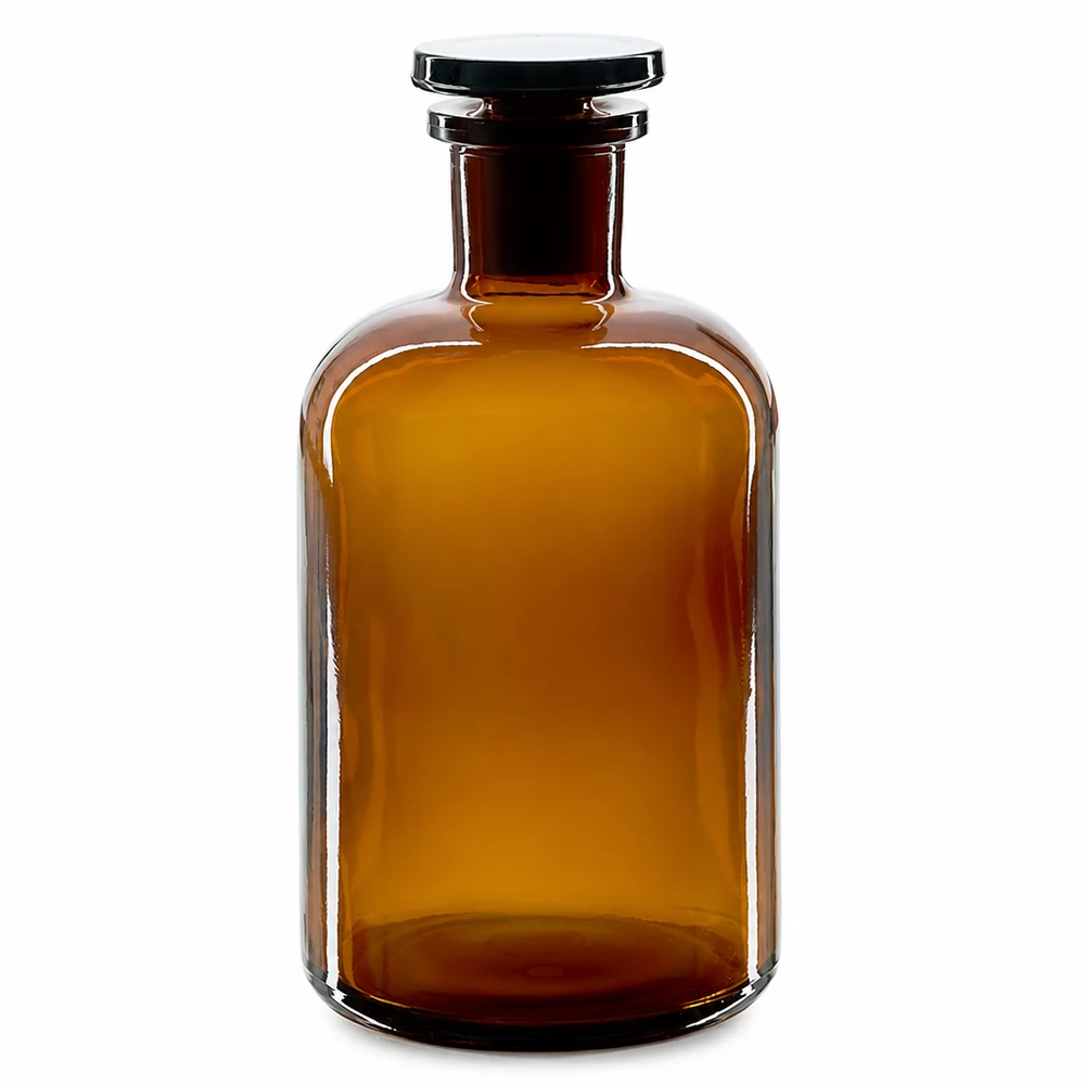 Apothekersfles 500 ml nauwe hals bruin glas incl. glazen stop Fles met ronde schouders, bruin glas, 500 ml, smalle hals, UV-bescherming, glazen stop