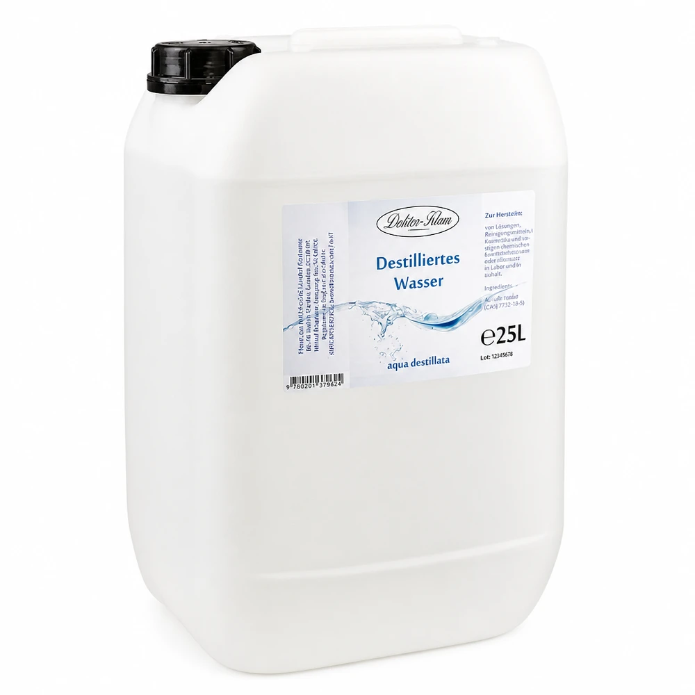 25 liter gedestilleerd water - Aqua dest in blanke premium jerrycan van Doktor Klaus 25 liter Doctor Claus gedestilleerd water in witte kunststof bus voor veelzijdige toepassingen