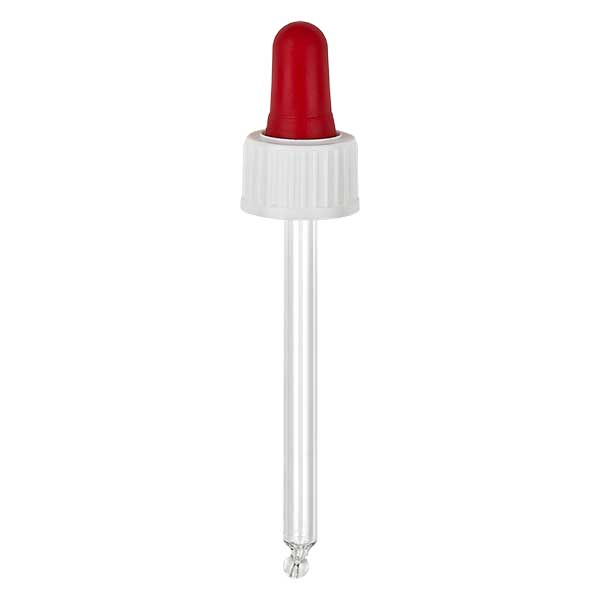 Glazen druppelpipet wit/rood 18 mm PL78 garantiesluiting St Glazen druppelpipet wit/rood 18 mm PL78 garantiesluiting St