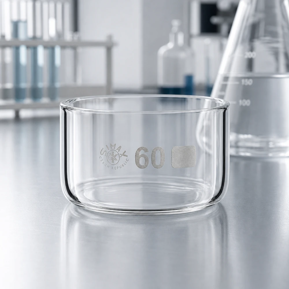 Lage glazen schaal van 60 ml, van hittebestendig borosilicaatglas, voor inkook- en kristallisatieproeven