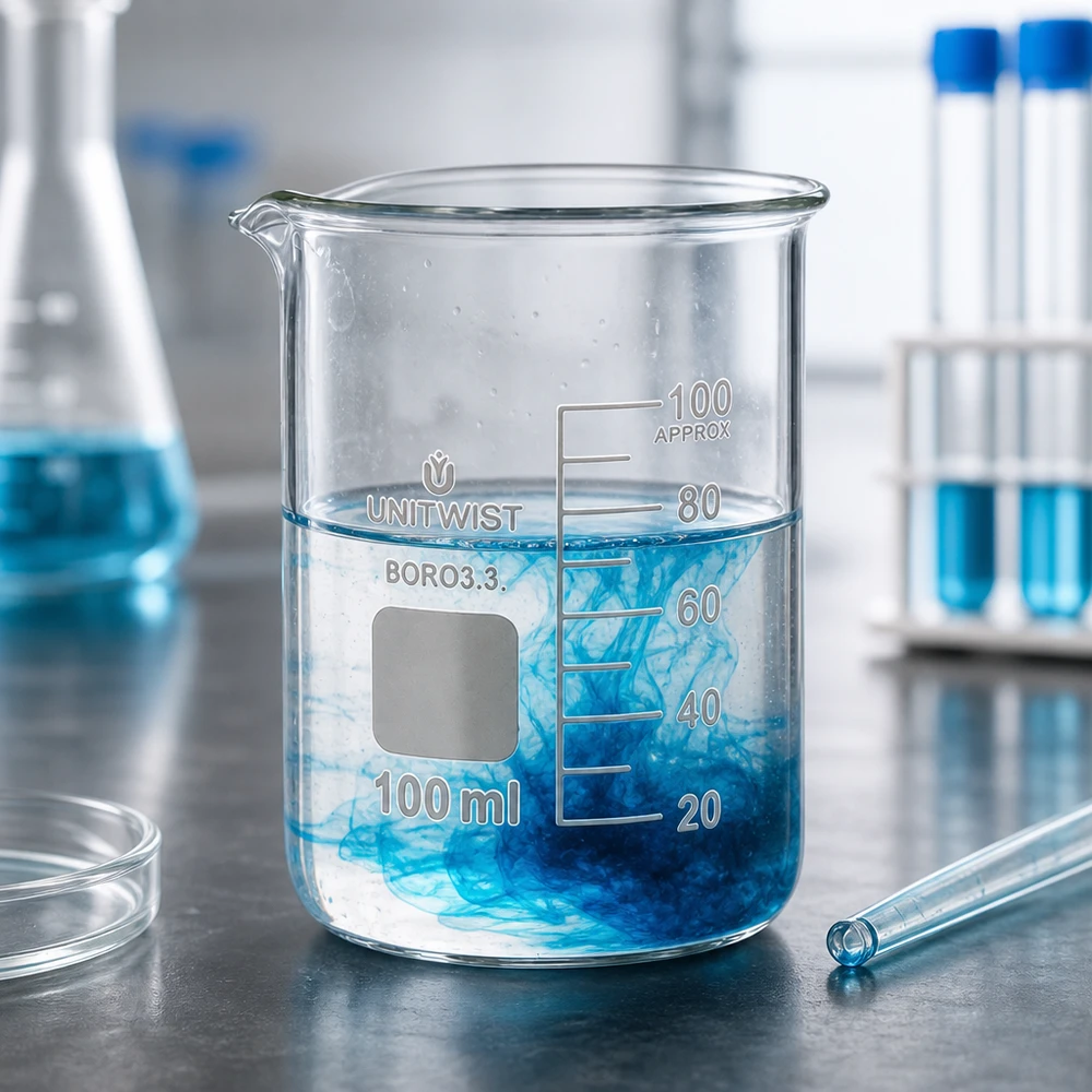 Opstelling voor een scheikundelaboratorium met UNiTWIST-reageerbuisjes van 100 ml en Erlenmeyer-kolven