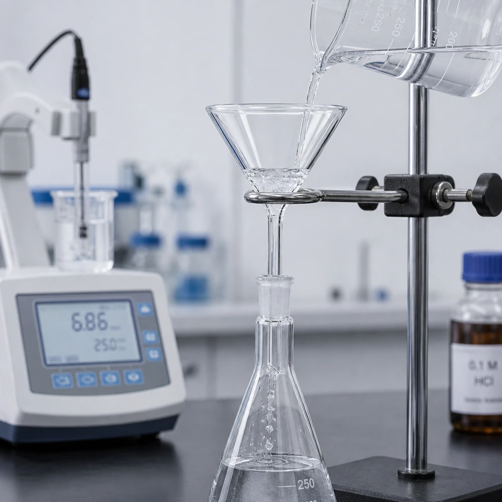Glazen trechter Ø 55mm - kalk-soda-glas - 60° hoek Precieze 55 mm trechter van soda lime glas met kort handvat voor exacte dosering in het laboratorium en de keuken