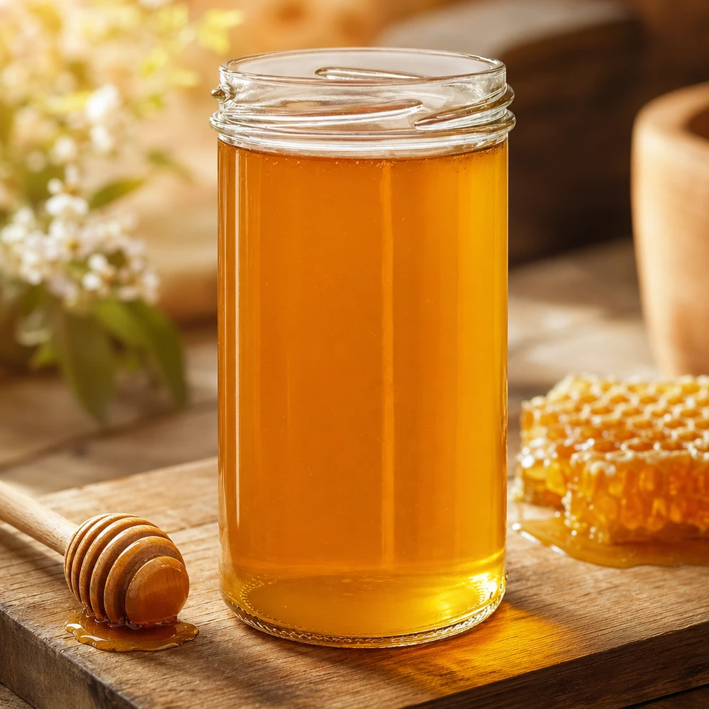 277ml beker zonder deksel (TO66) UNiTWIST UNiTWIST Sturzglas 277ml mit goldenem Honig gefüllt auf Holzbrett mit Honiglöffel und Waben - perfekt für Marmelade und
