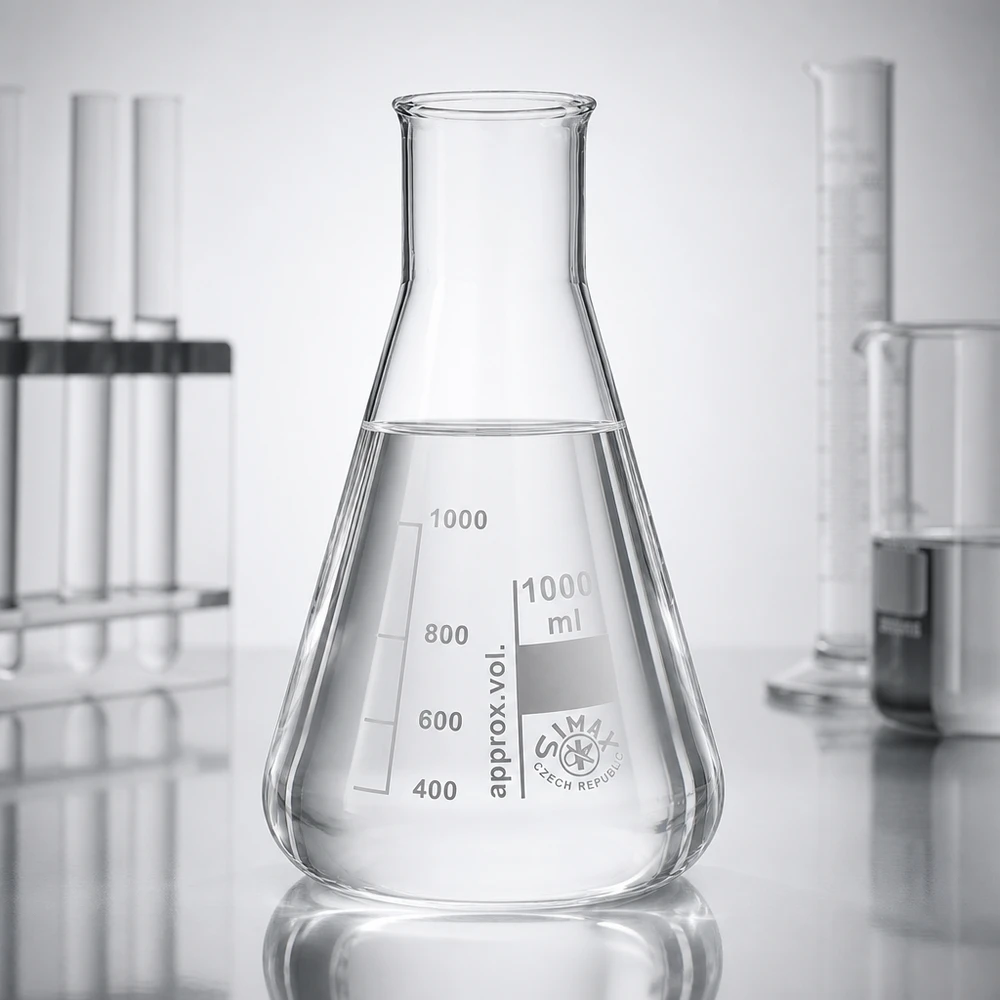 Erlenmeyer 100ml wijde hals borosilicaat met afgeronde rand Compacte erlenmeyer van 100 ml met wijde hals, ideaal voor kleine volumes en micro-experimenten