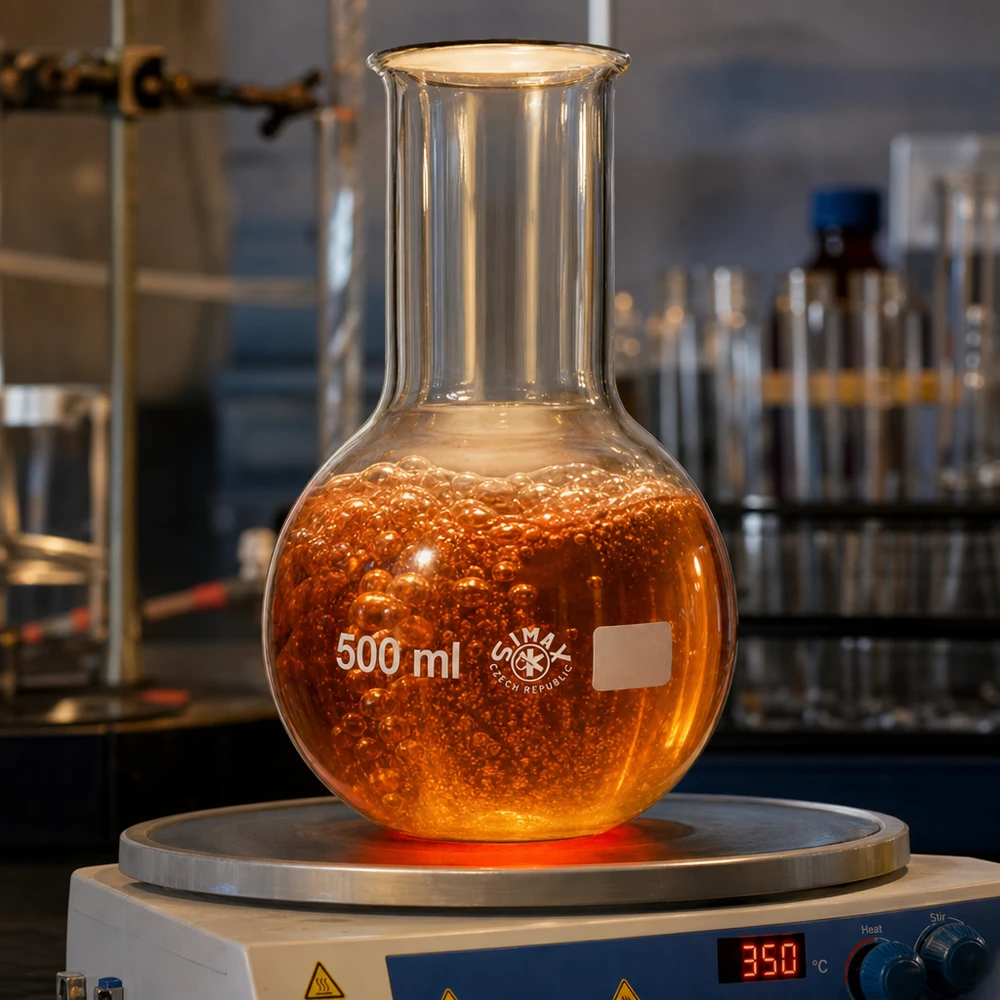 Platbodem kolf 500ml wijde hals borosilicaat met afgeronde rand Dikwandige kolf van 500 ml van temperatuurbestendig glas voor veilige laboratoriumexperimenten