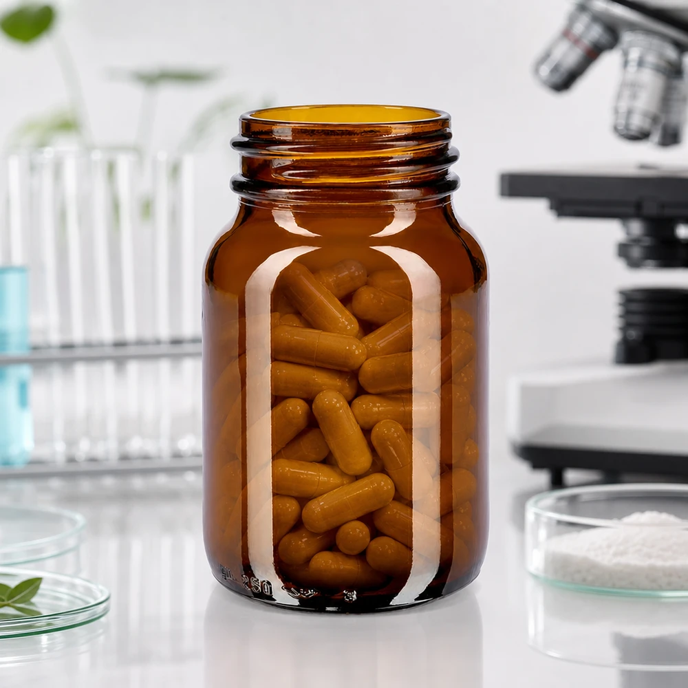 Fles met wijde hals 250 ml bruin glas met DIN 55 opening zonder sluiting Compacte 250 ml fles met wijde hals van amberkleurig glas, perfect voor laboratoriumtoepassingen en geneesmiddelen