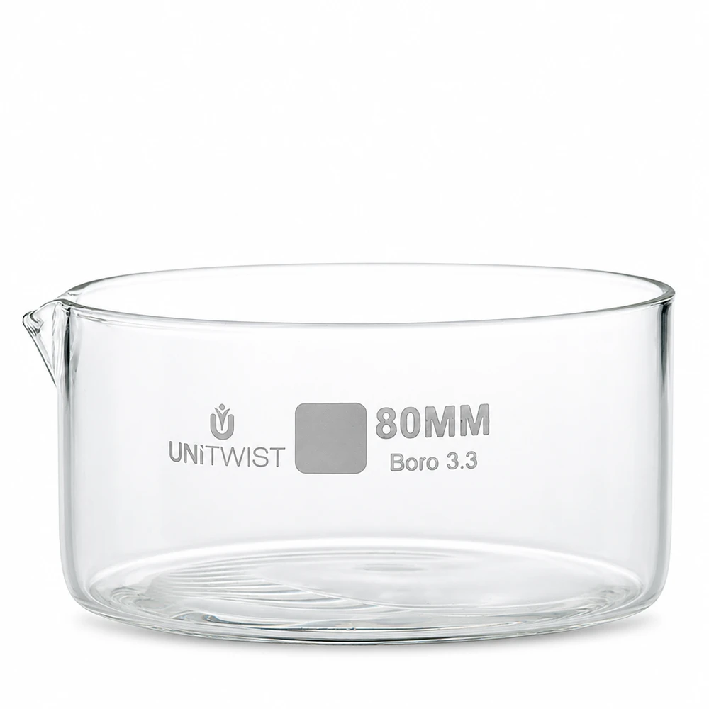 UNiTWIST kristallisatieschaal 80 mm met schenktuit, vervaardigd uit hoogwaardig Boro 3.3-glas