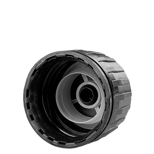 Zwarte schroefstop met verzegelbare ring PP28 ApoGlas Zwarte schroefstop met verzegelbare ring PP28 ApoGlas